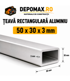Teava rectangulara aluminiu 50 x 30 x 3 mm, 6 metri (EN AW-6060)